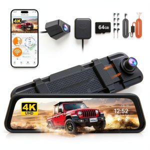 WOLFBOX 4K Mirror Dash Cam Front Rear GPS WiFi Parking Mode-0