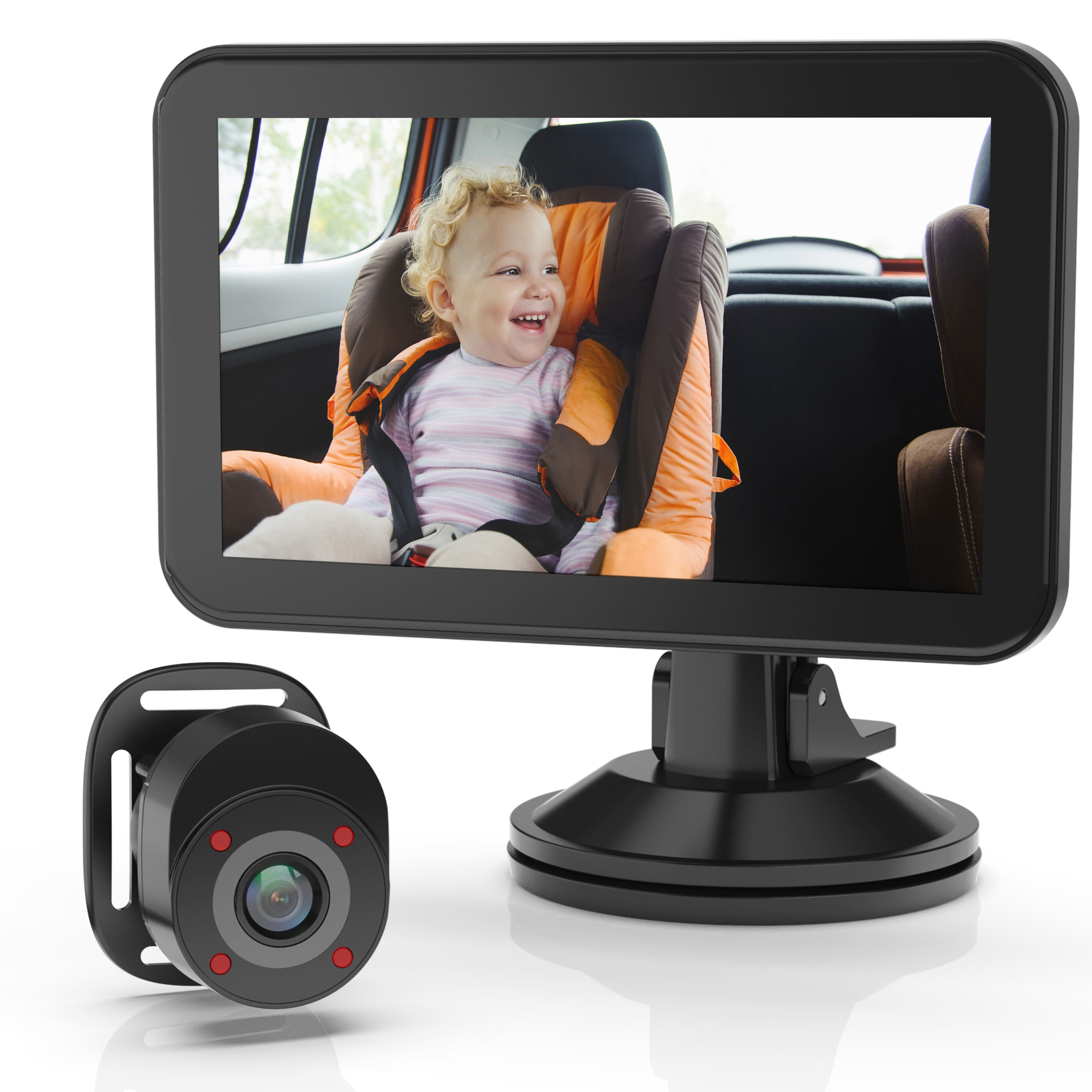 Rexing BC500 baby camera mounted on car headrest