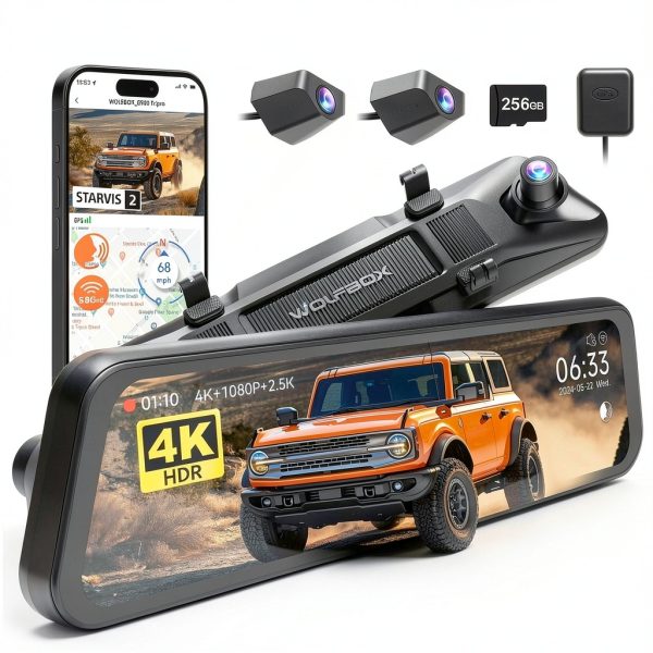 WOLFBOX 3 Channel Dash Cam STARVIS 2 4K WiFi Voice Control-0