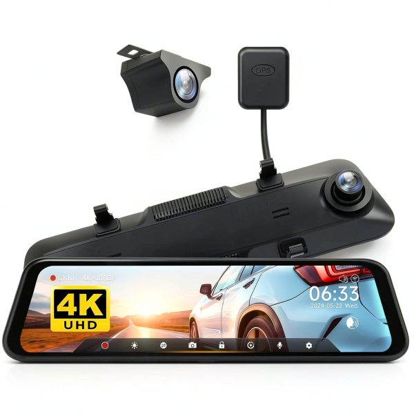 WOLFBOX 4K Mirror Dash Cam 12 Inch Screen WiFi GPS-0