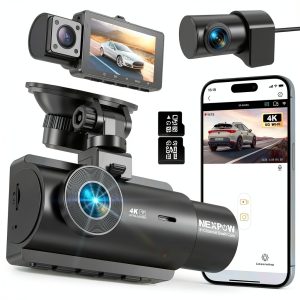 NEXPOW 3 Channel 4K WiFi Dash Cam Front Rear Cabin Recording-0