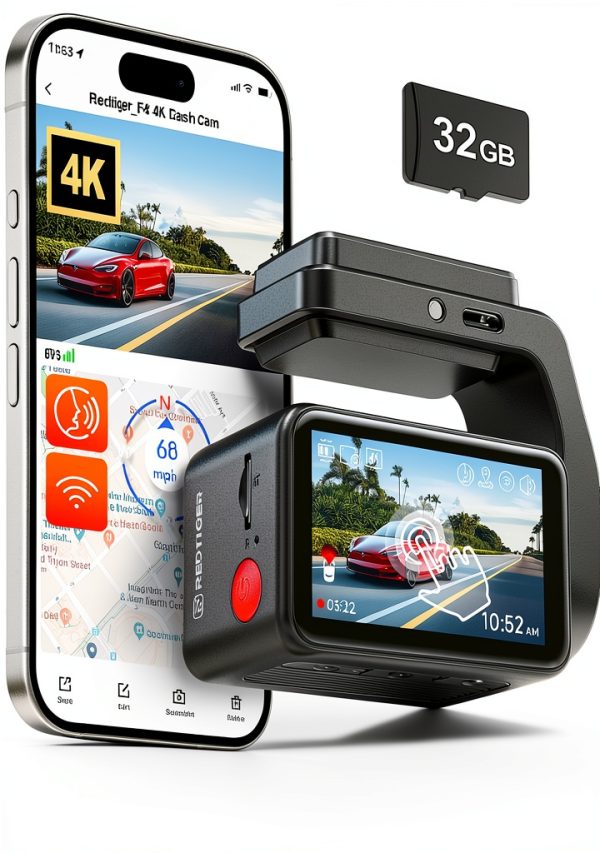 REDTIGER 4K Dash Cam Voice Control GPS WiFi Night Vision-0