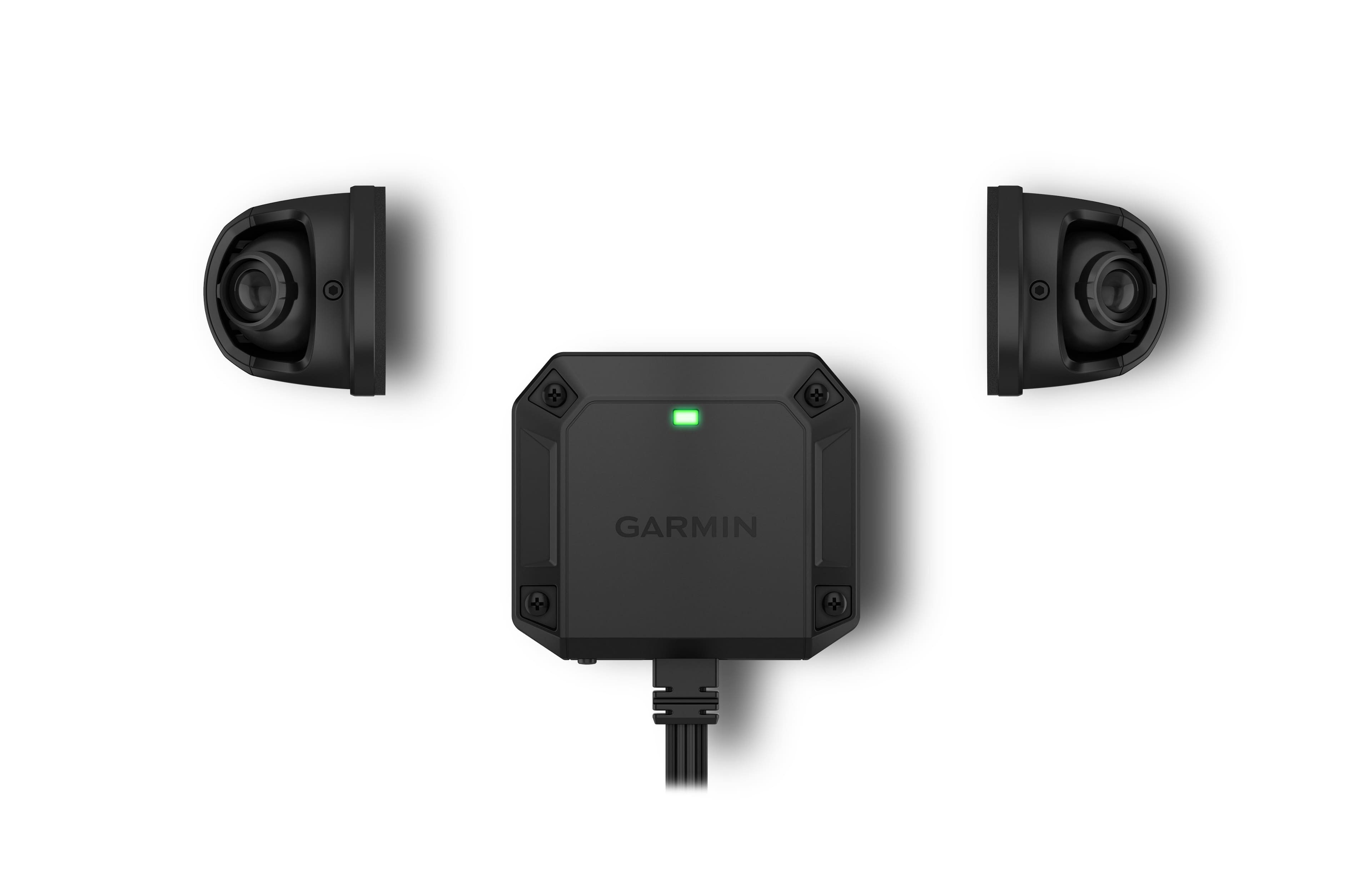 Garmin dēzl DualView dash cam mounted on a windshield