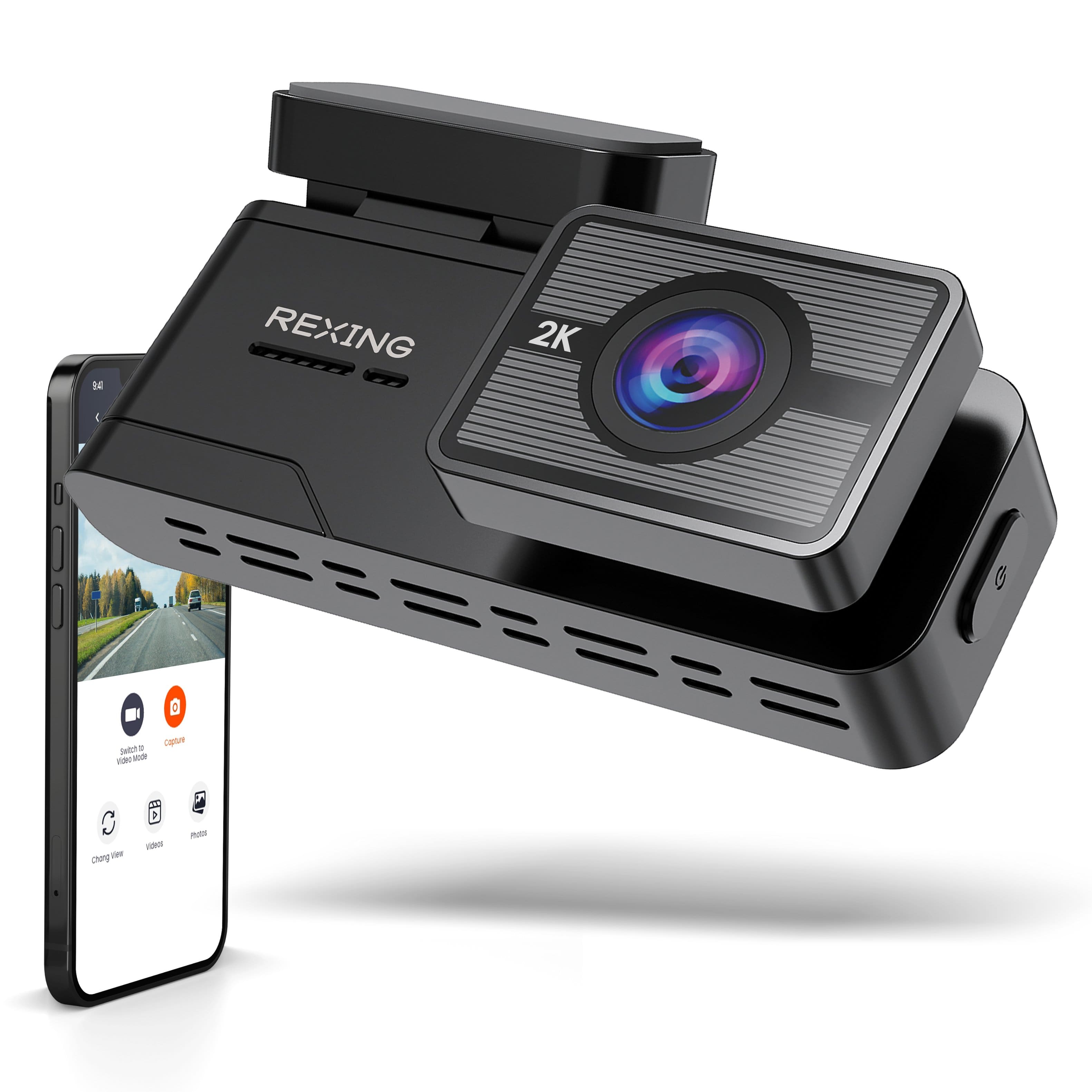 Rexing C1 dash cam mounted on a car windshield