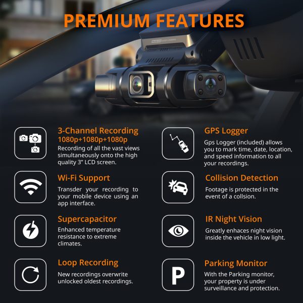 Rexing S3 3 Channel Dash Cam Full HD Wi Fi GPS-2