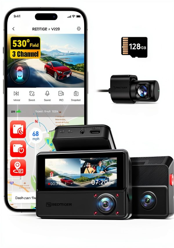 REDTIGER Dash Cam 3 Channel 2.5K Touch Screen Black-0