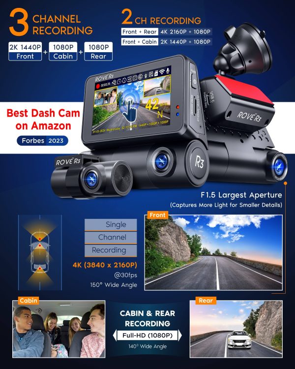 ROVE R3 Triple Channel Dash Cam Touch Screen WiFi GPS-2