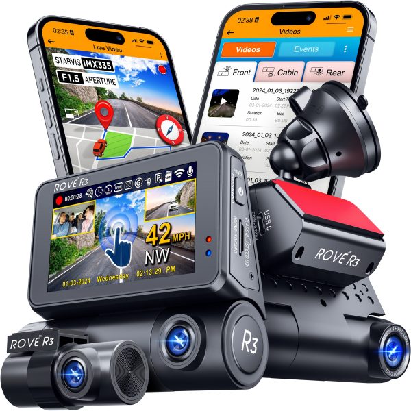 ROVE R3 Triple Channel Dash Cam Touch Screen WiFi GPS-0