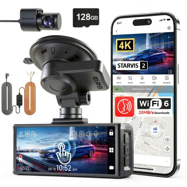 REDTIGER 4K Dash Cam Voice Control GPS WiFi Night Vision-0