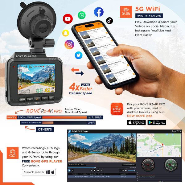 ROVE R2 4K PRO Dash Cam GPS 5GHz WiFi 2160P UHD-3