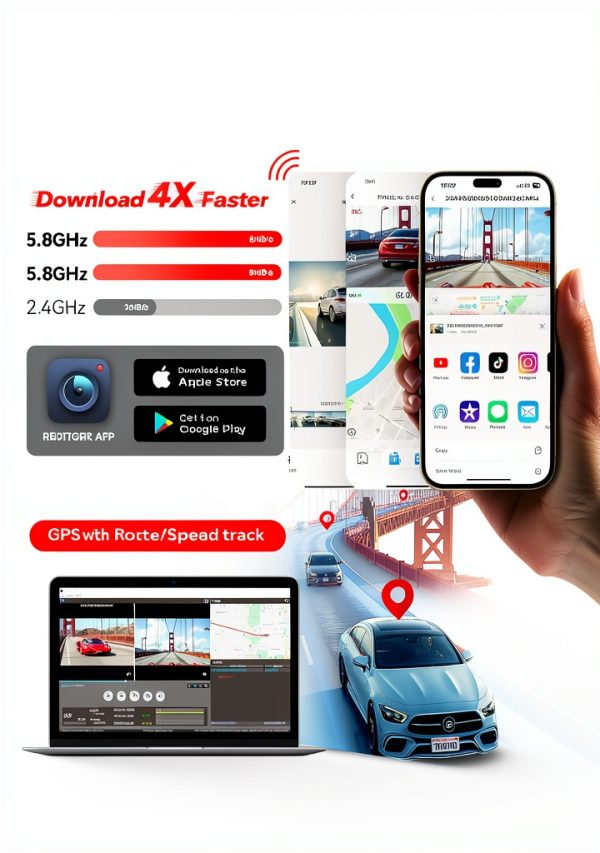 REDTIGER RTF7N 4K Dash Cam Front Rear WiFi GPS Voice Control-3