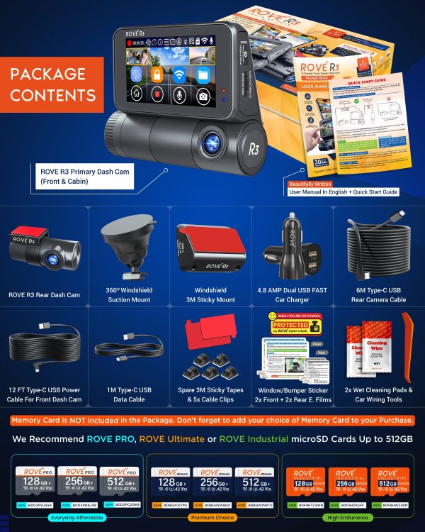 ROVE R3 Triple Channel Dash Cam Touch Screen WiFi GPS-4