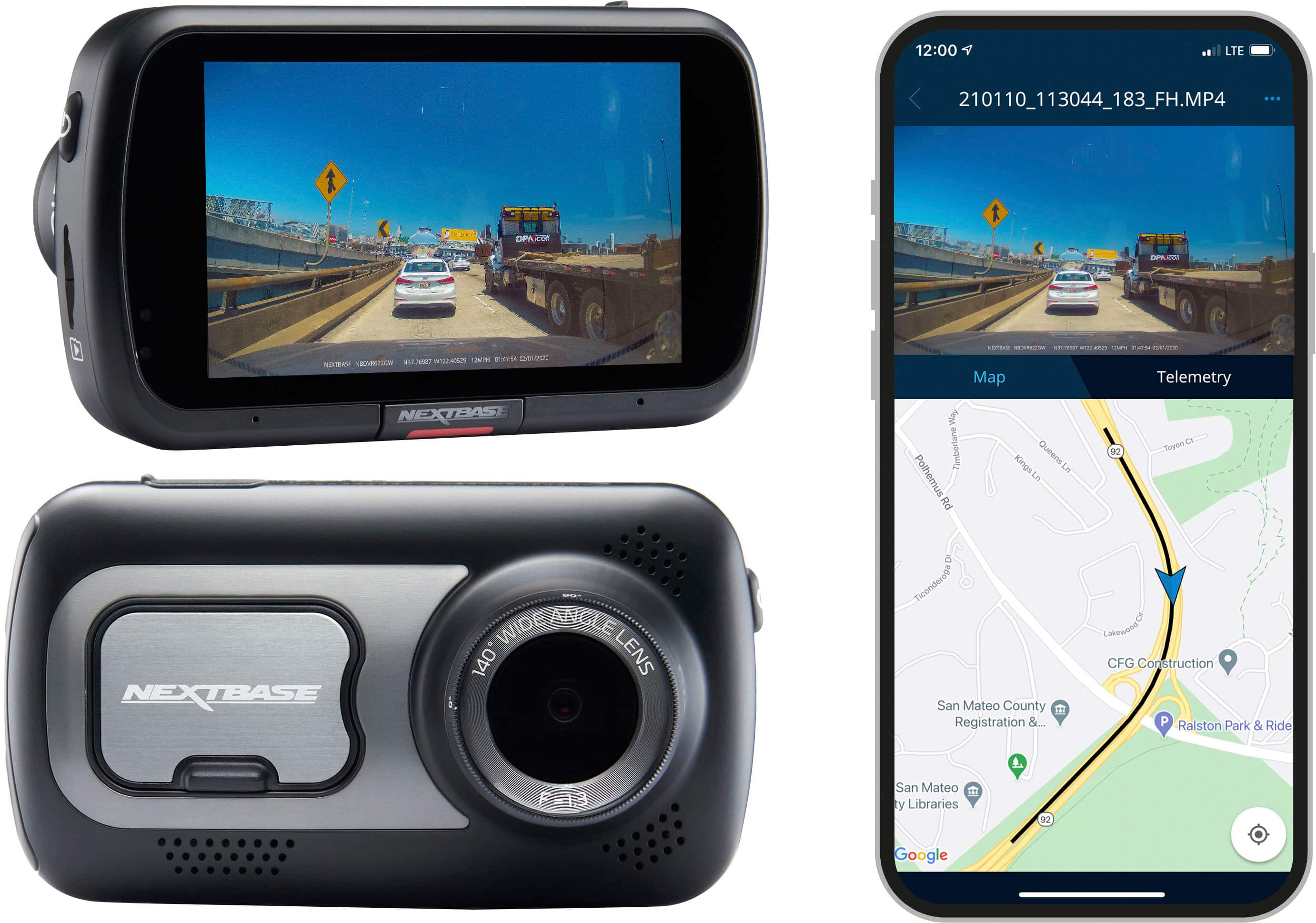 Nextbase 522GW Dash Cam mounted on a car windshield