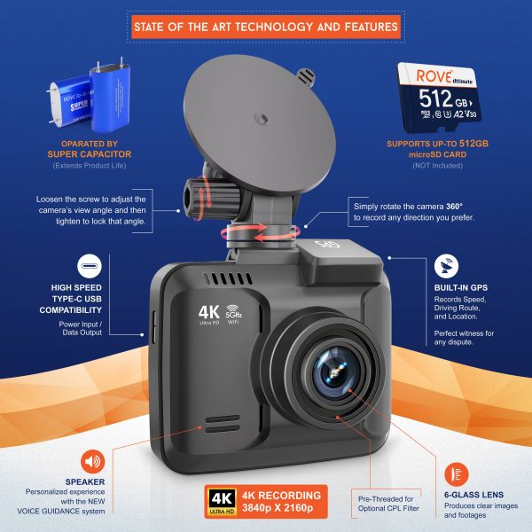 ROVE R2 4K PRO Dash Cam GPS 5GHz WiFi 2160P UHD-2