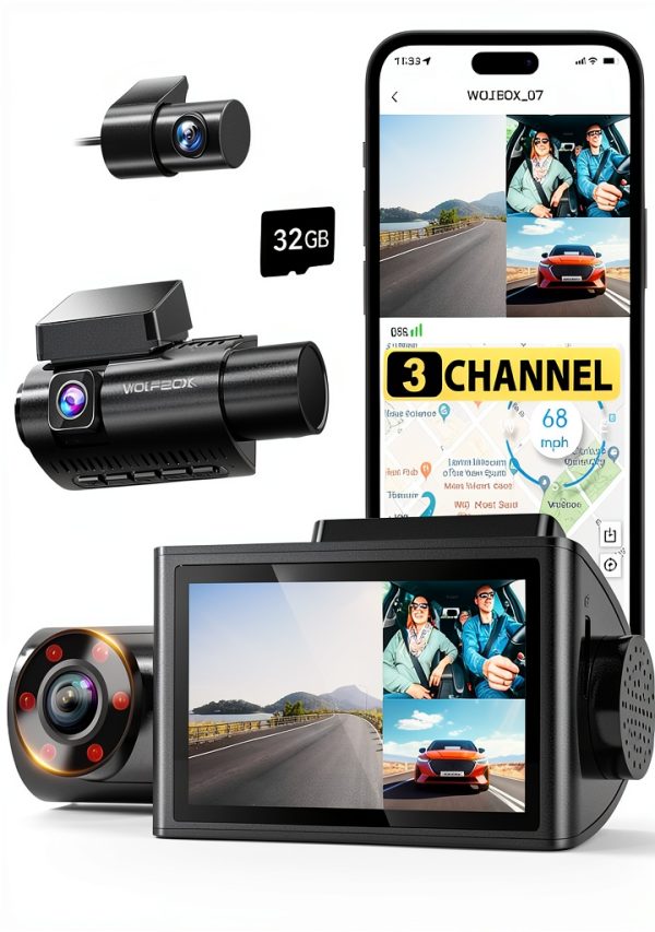 WOLFBOX 3 Channel Dash Cam 4K GPS WiFi Night Vision-0