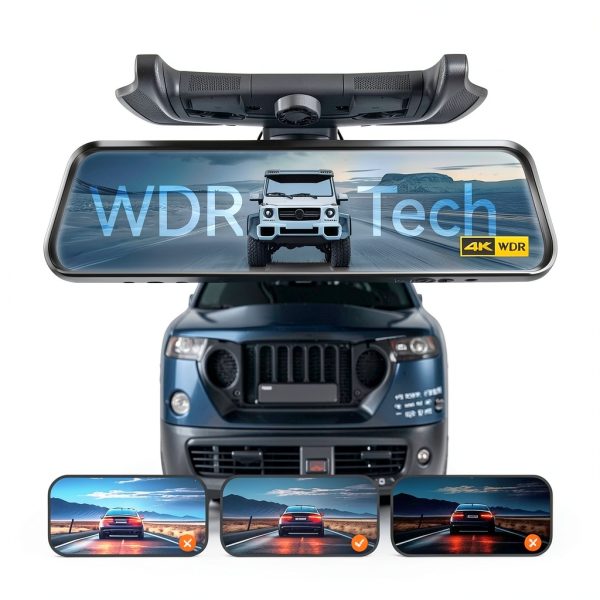 WOLFBOX 4K Mirror Dash Cam 1080P Rear Camera GPS Wi-Fi-7
