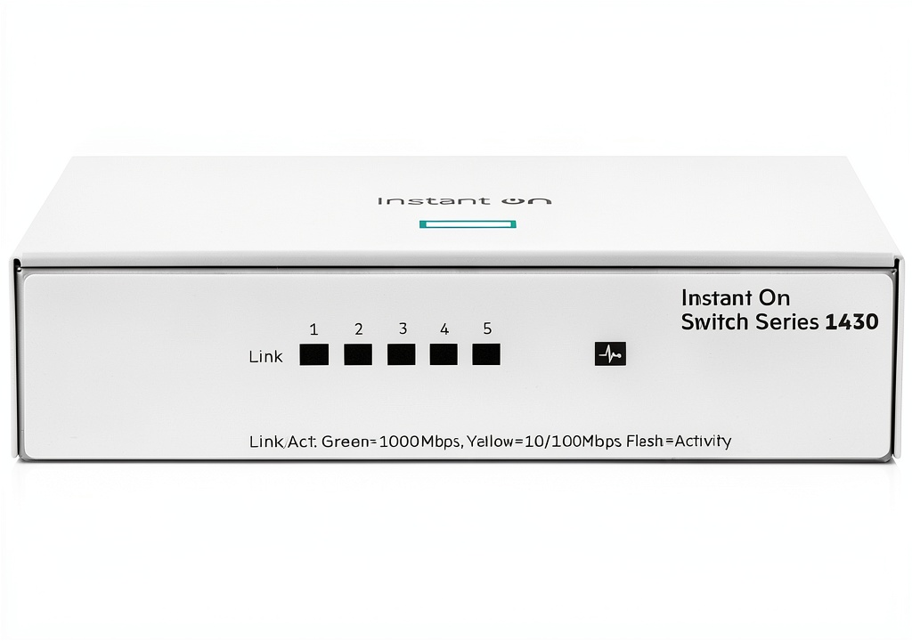 Installing HPE Instant On Switch 5 Port Gb Ethernet Unmanaged White on a wooden desk