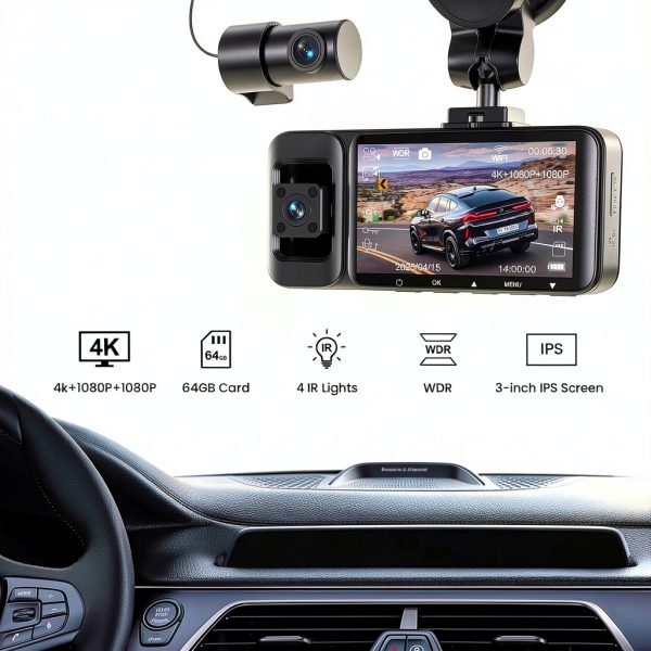 NEXPOW K02 Dash Cam 4K Front Rear Cabin GPS Car Camera-4