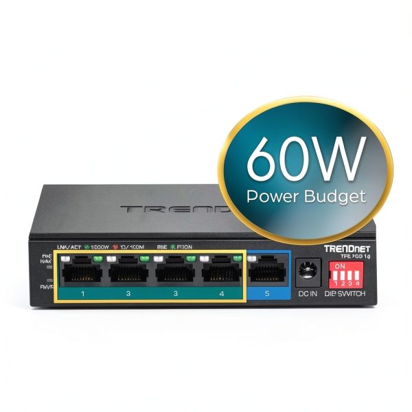 TRENDnet 5 Port Gigabit PoE Switch 60W Budget 200m Range-6