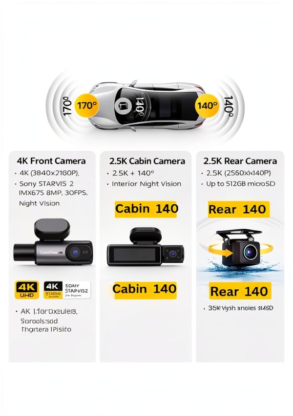 CardiVox A21 4K Dash Cam GPS ADAS WiFi 3 Channel Recording-10
