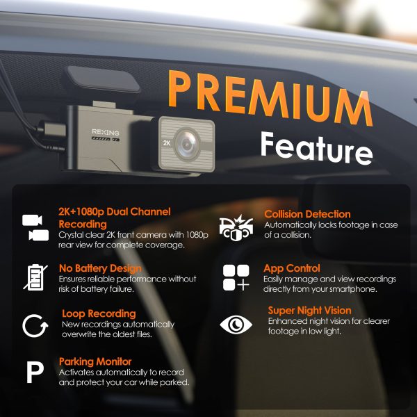 Rexing C2 Dash Cam Dual Channel 2K Front 1080p Rear Wi-Fi-2