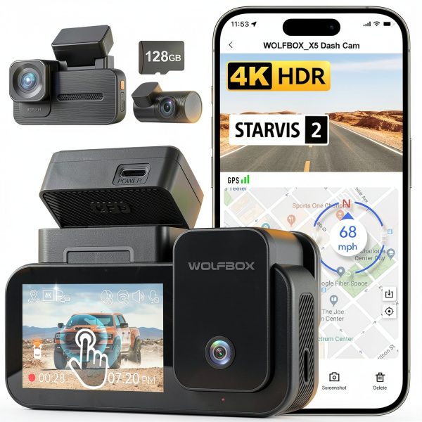 WOLFBOX Dash Cam 4K Night Vision WiFi GPS Touch Screen-0
