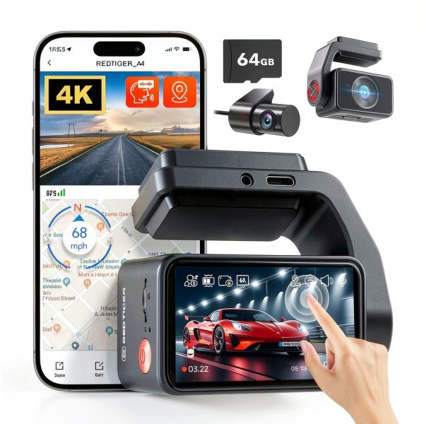 REDTIGER A4 4K Dash Cam WiFi GPS Touch Screen Voice Control-0